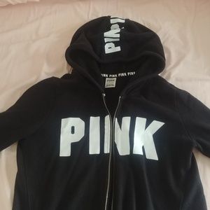 PINK black hoodie zip up sweatshirt